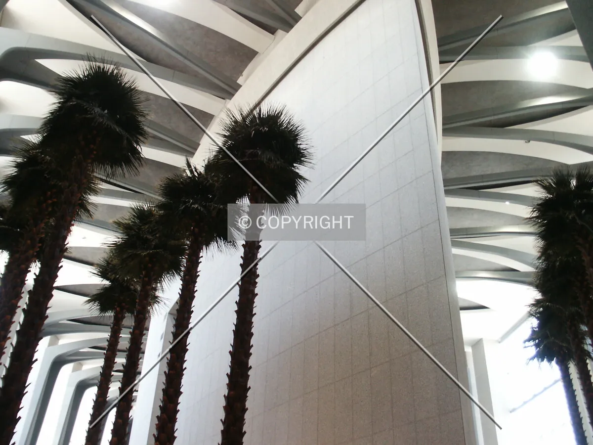 Looking up at the lobby from the east end