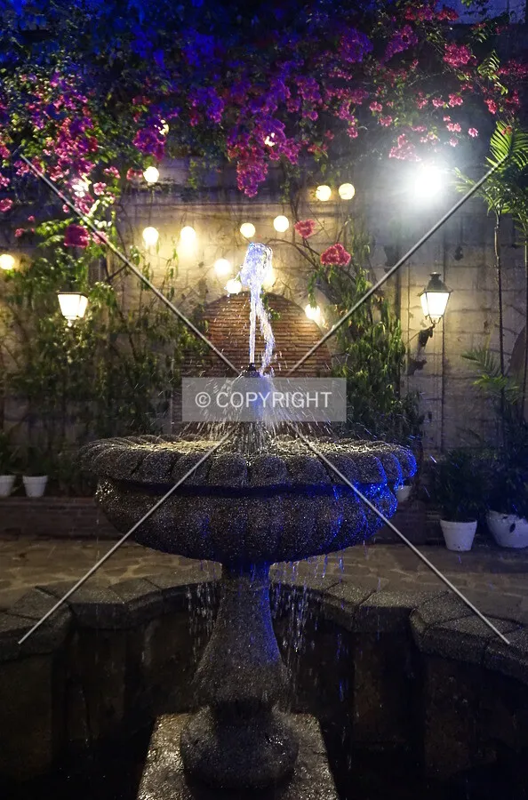 An outdoor fountain in the courtyard; February 25, 2018