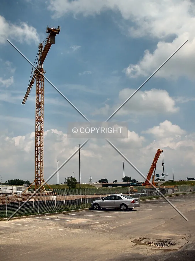 Newly-erected tower crane from the south
