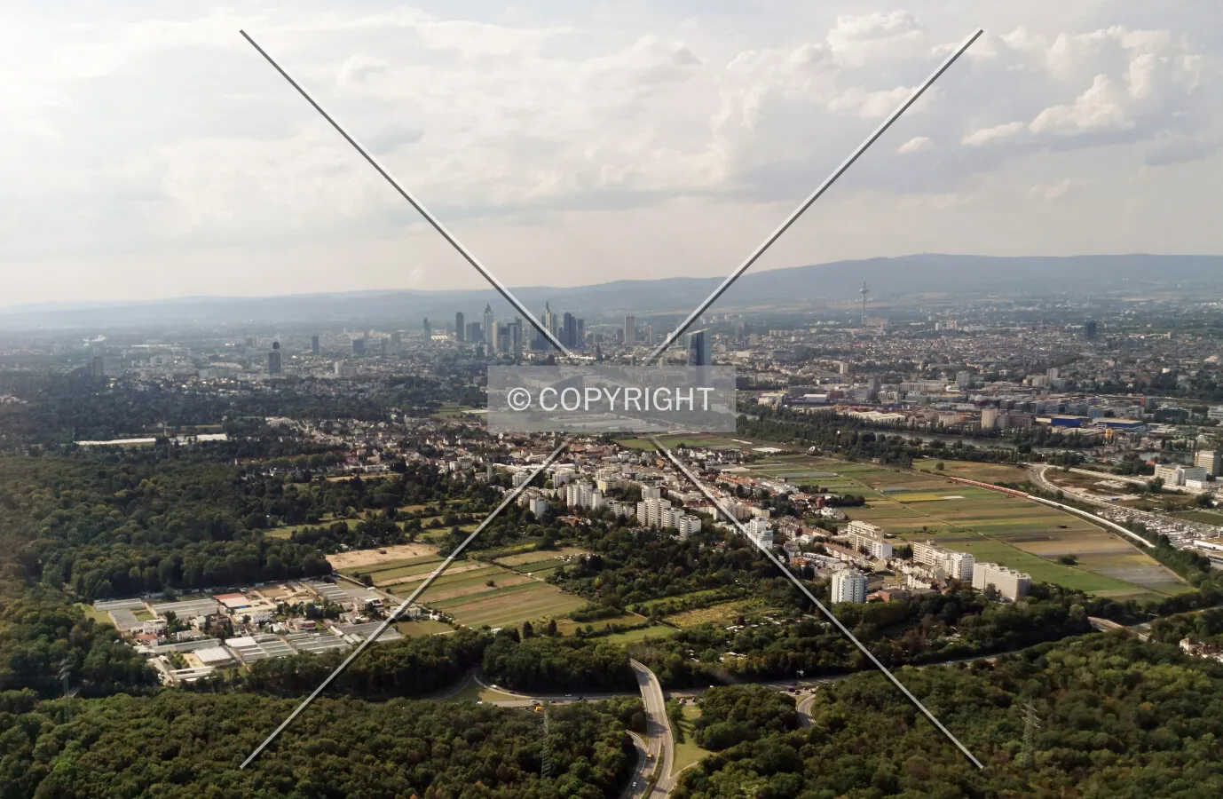 Flight with a helicopter over Frankfurt