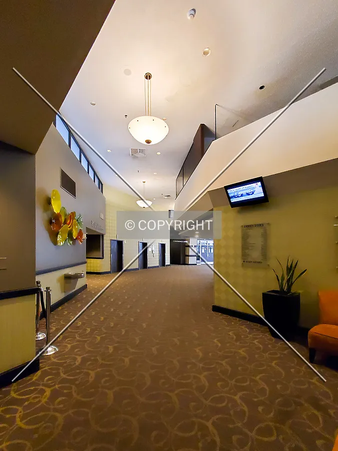 Mezzanine floor looking towards the elevators; June 27, 2020
