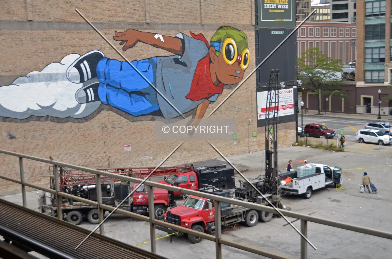 Soil testing viewed from the elevated platform of the CTA Roosevelt Station, October 7, 2015.
