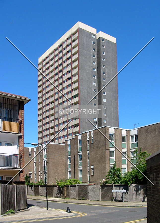 View above neighbouring houses from Bethnal Green Road