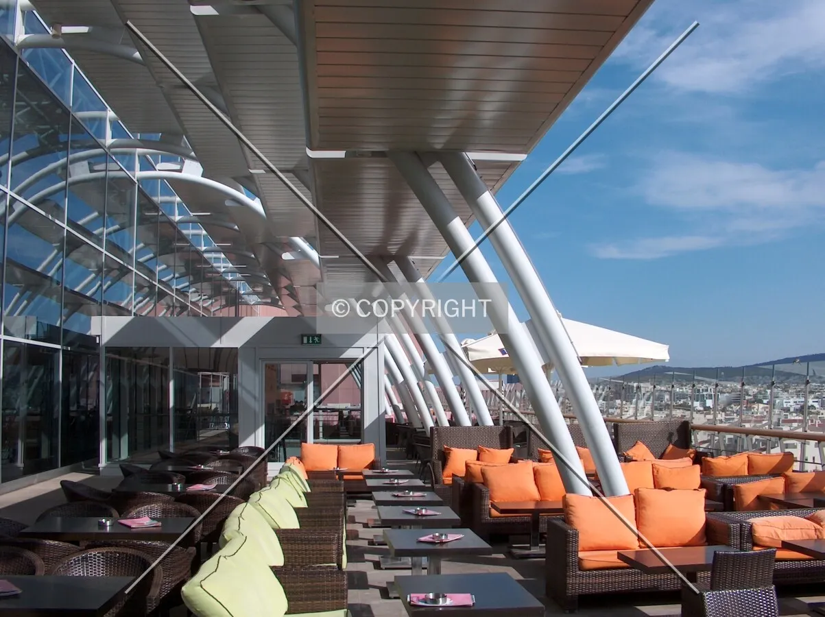 Partial view of the terrace of the building and the view from the top floor