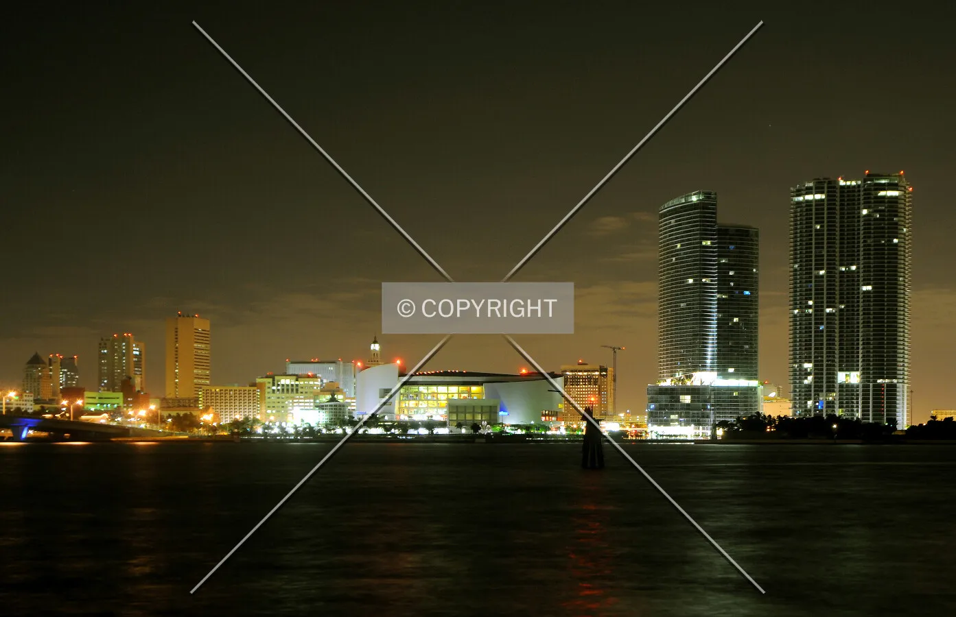 Skyline view from Watson Island at night