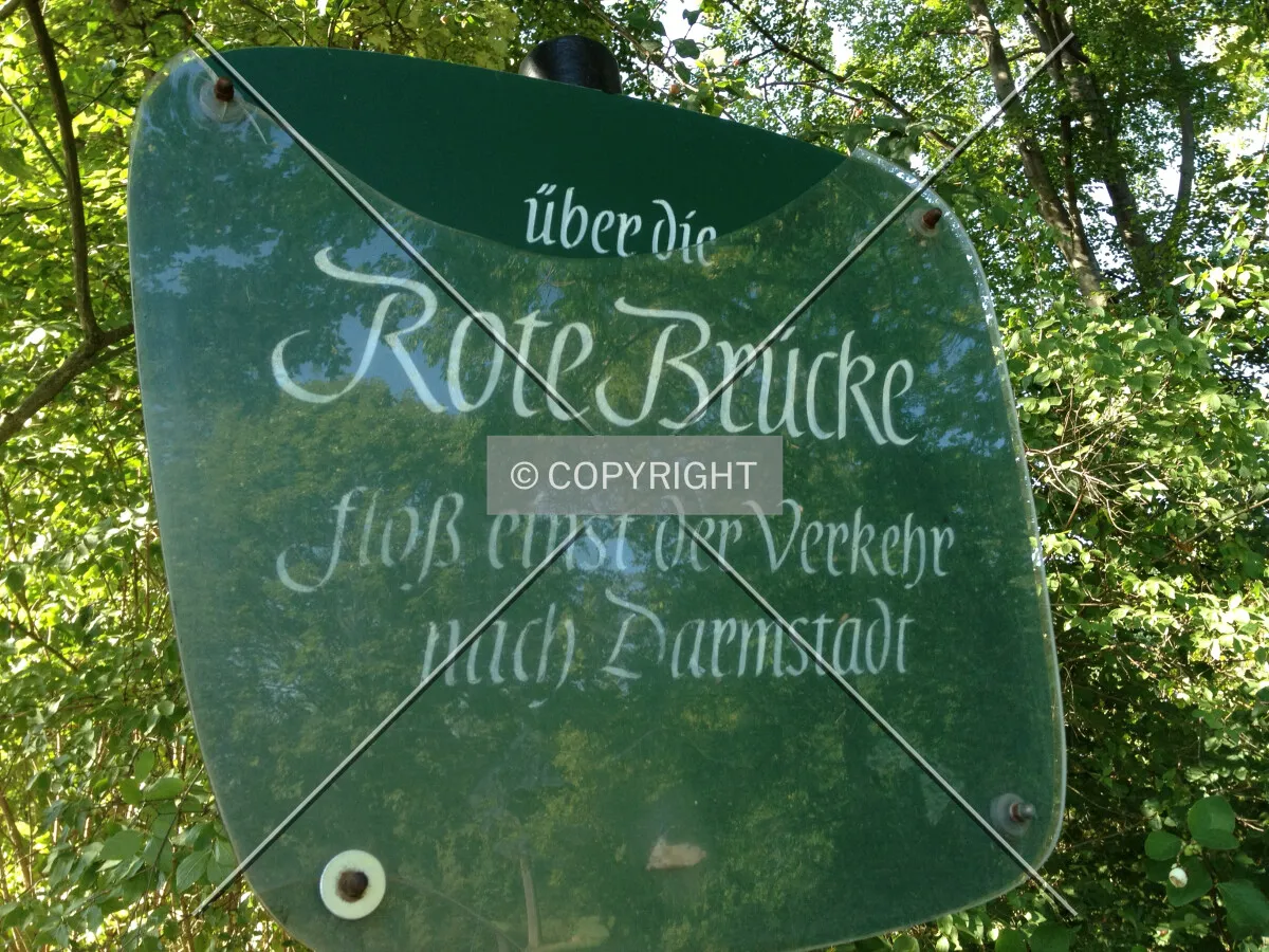 Sign saying that the traffic between Darmstadt and Aschaffenburg once went over this bridge