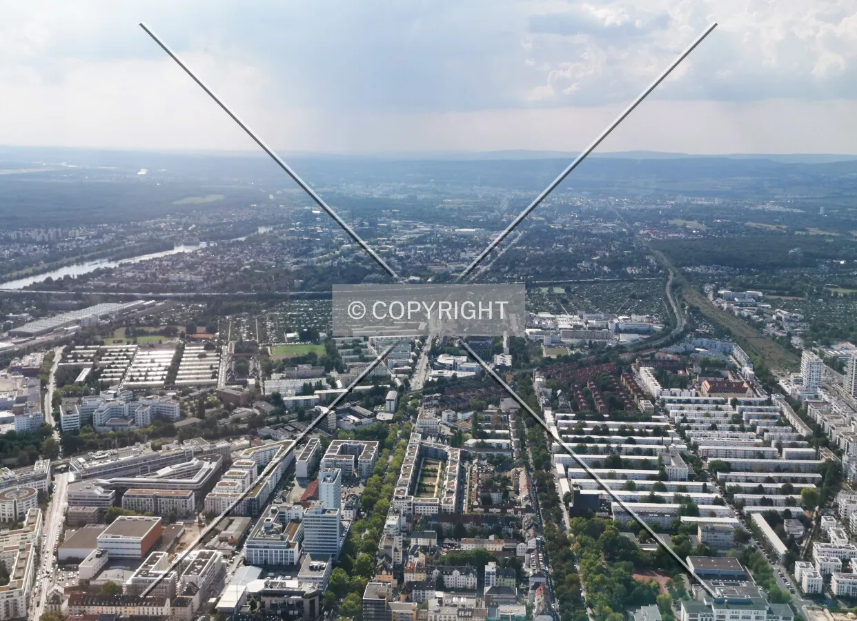 Flight with a helicopter over Frankfurt