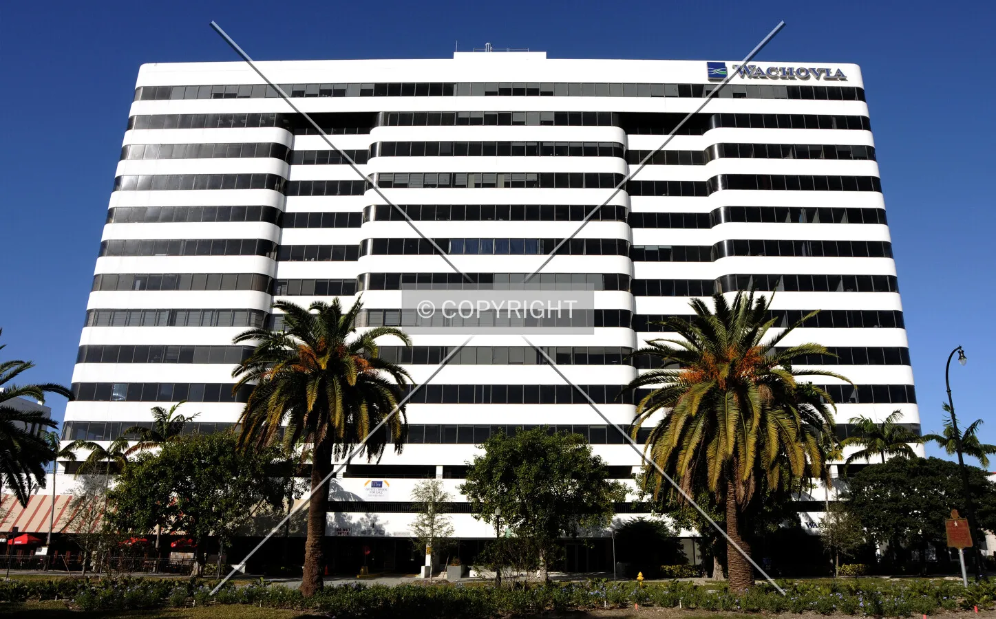 Looking up from the east across Biscayne Boulevard