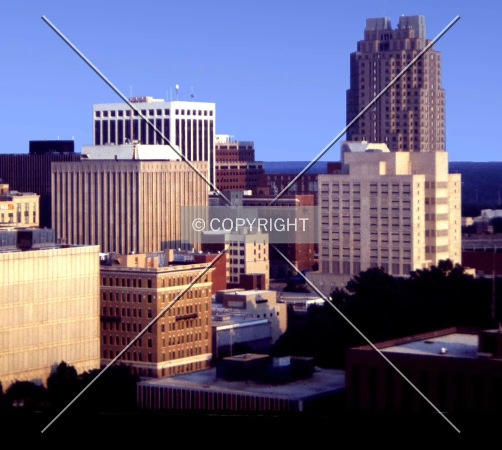 View from the northwest toward the Courthouse, Courthouse addition site, and Public Safety Building