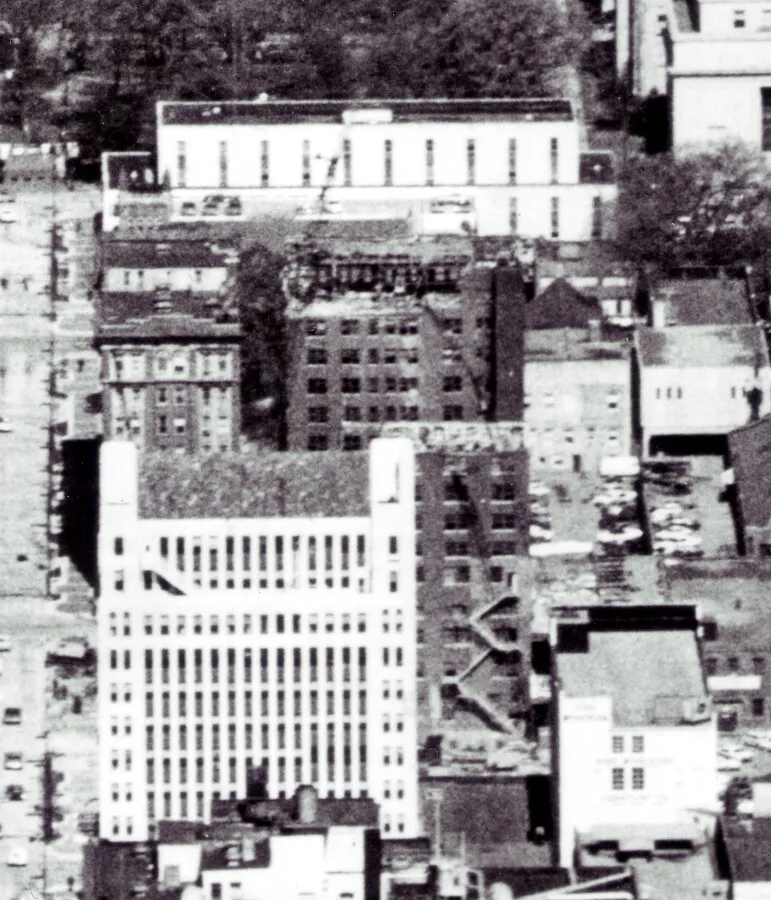 View from the southeast during demolition