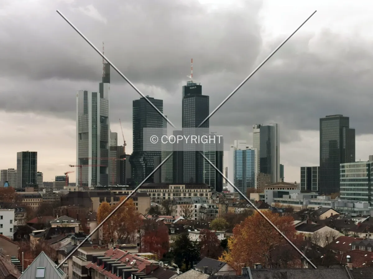 Dark clouds over the Frankfurt skyline