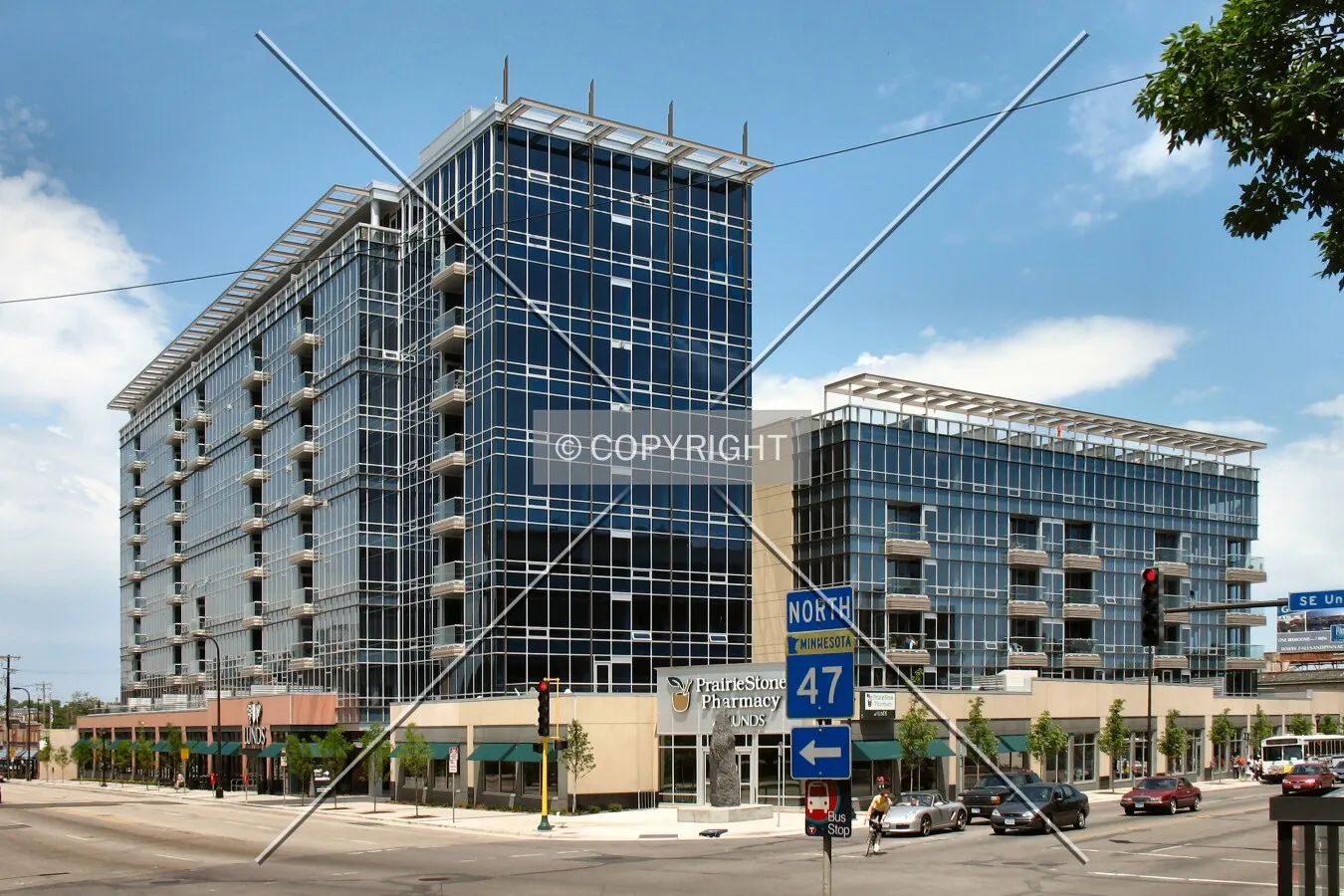 View to the northwest across the University/Central Avenue intersection