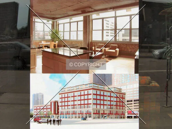 Interior and exterior rendering in sales center window