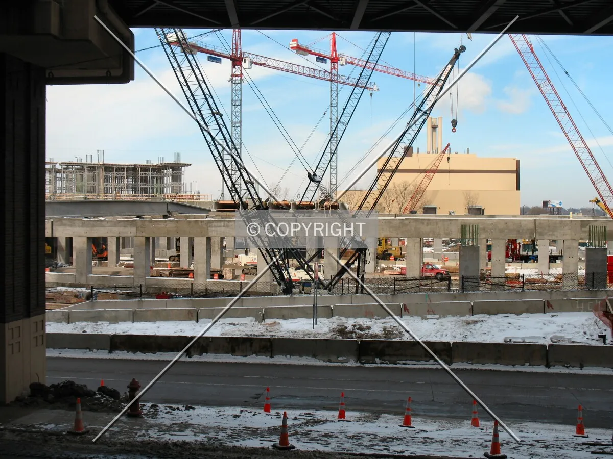 View to the northwest from the back of the Target Center, past the ABC ramp skyway