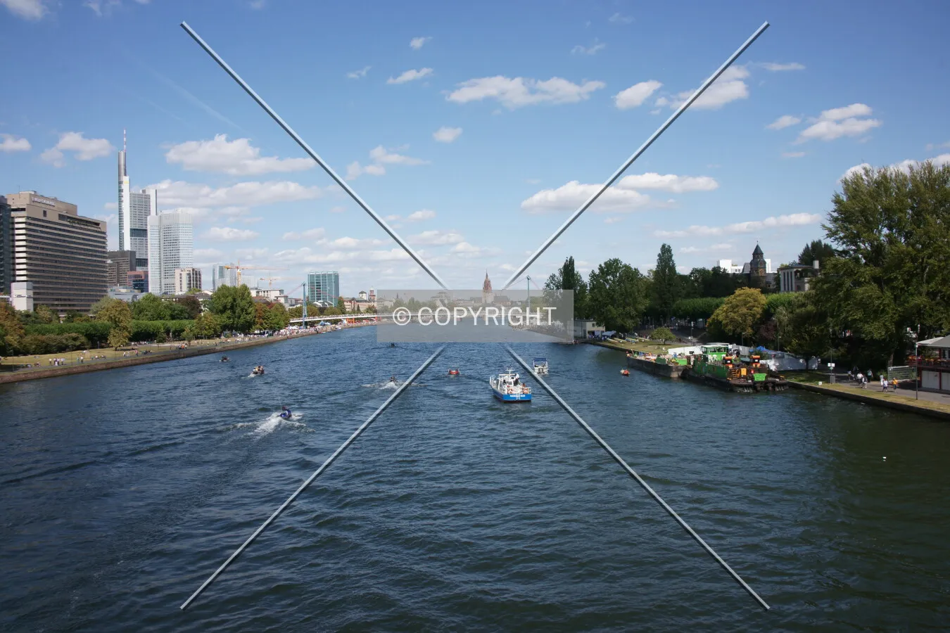 A view from a bridge over the Main river in Frankfurt, Germany