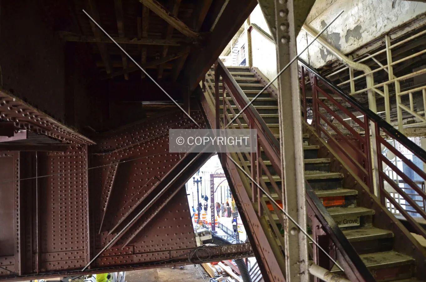 Stairway connecting mezzanine level to the western platform; March 7, 2015.