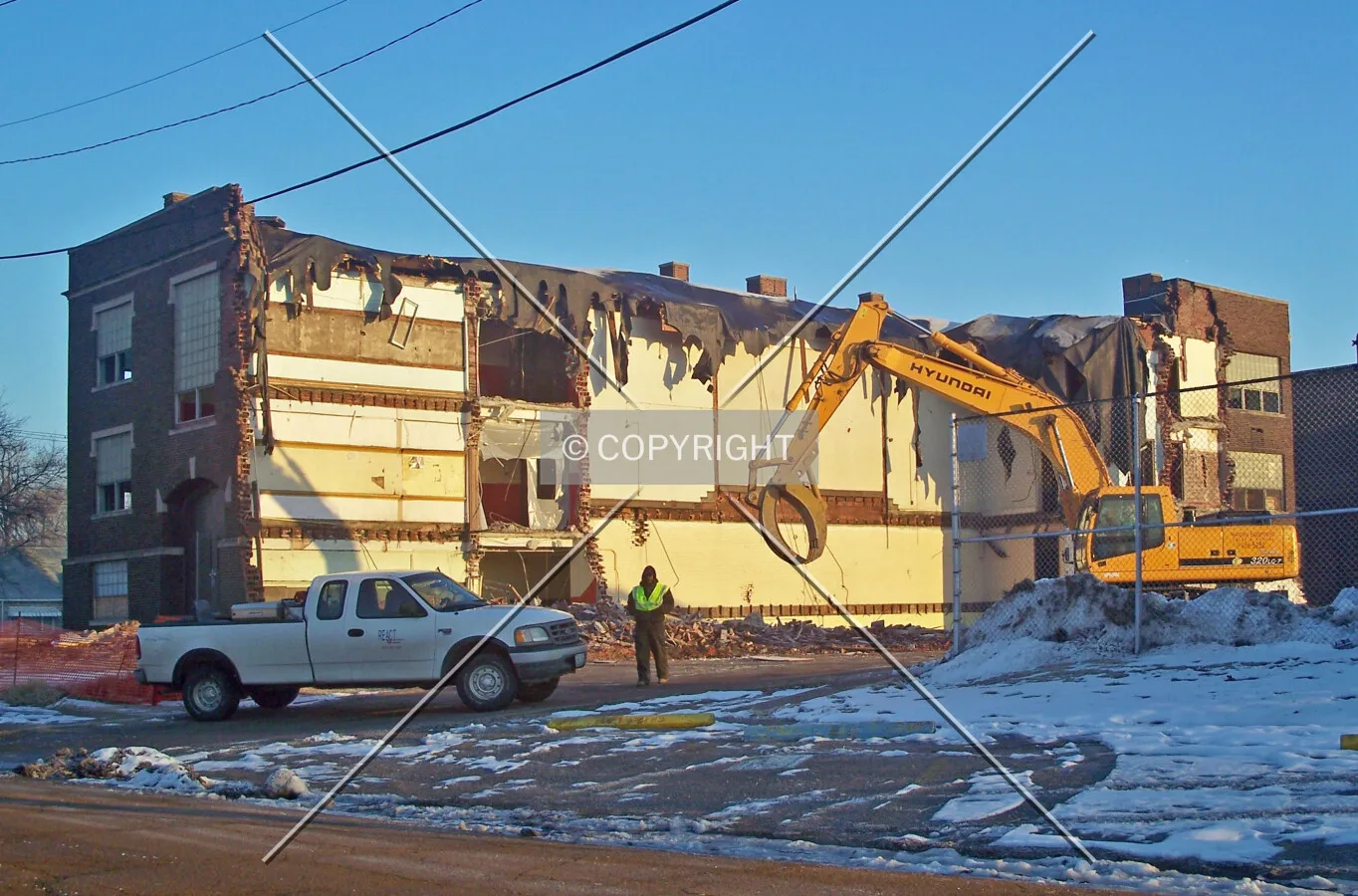View from the southwest while under demolition; December 19, 2007