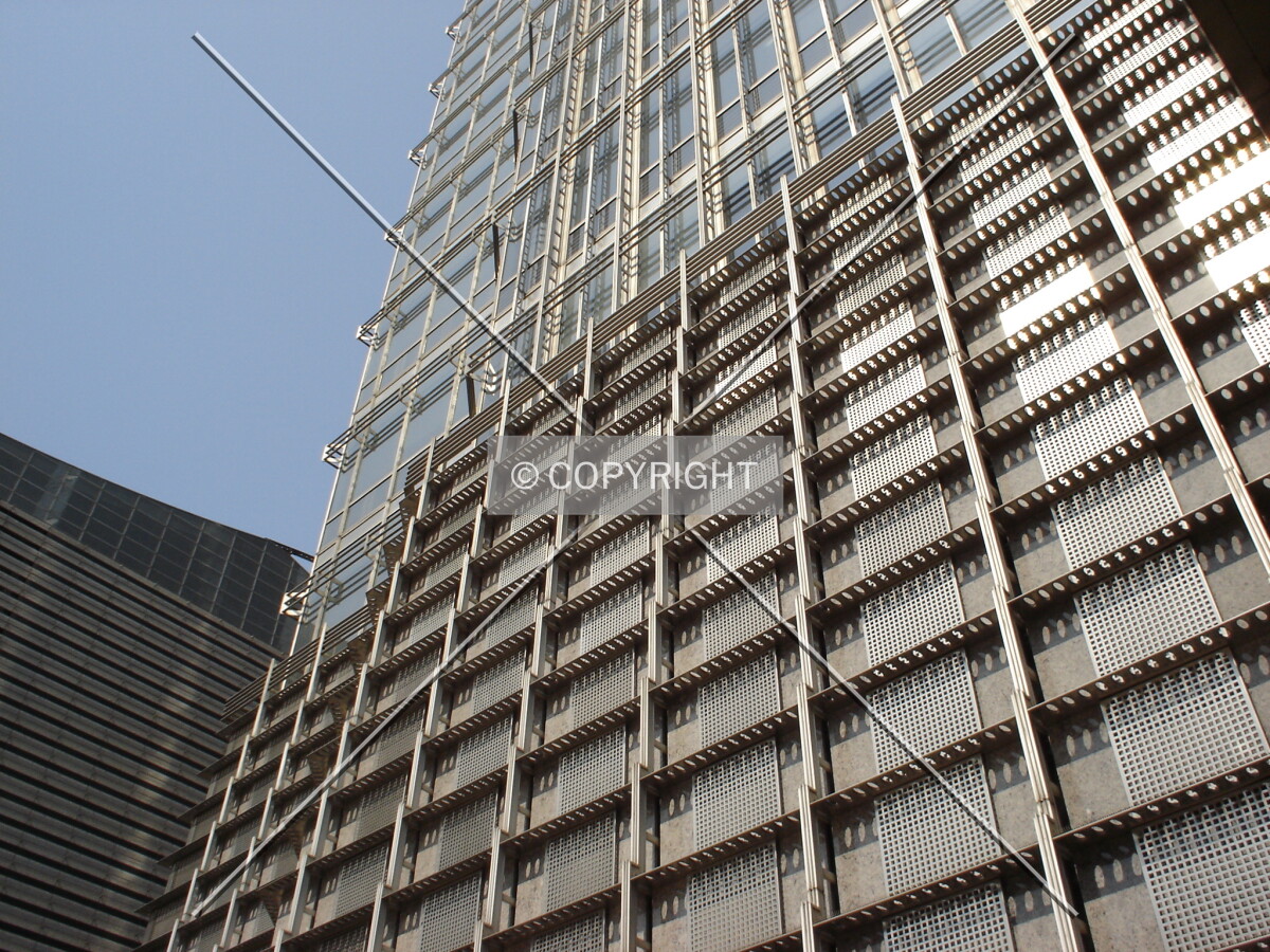 The facade of Jin Mao Tower at its base