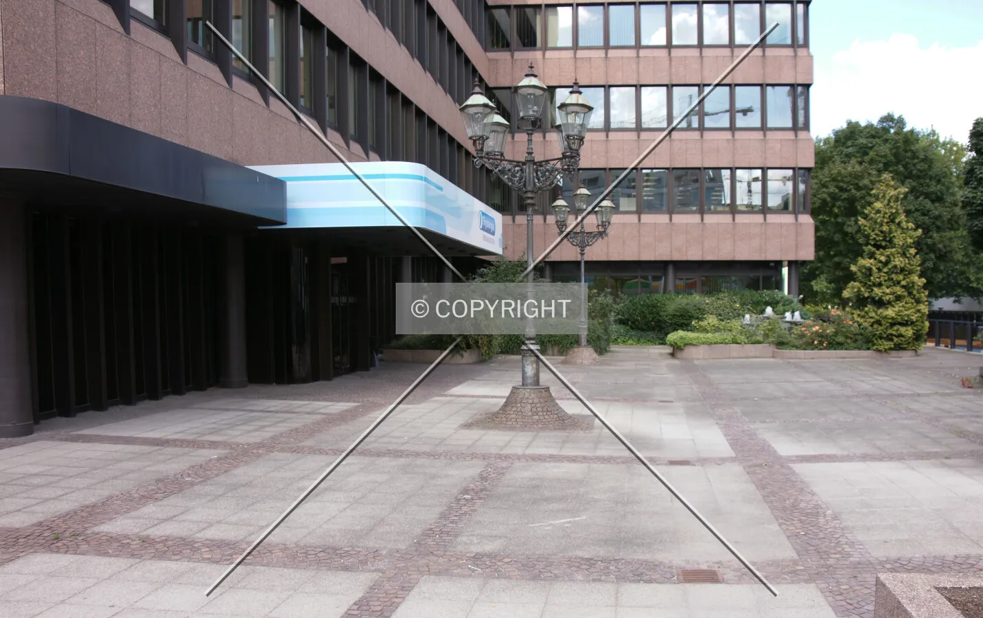 The plaza in front of the building