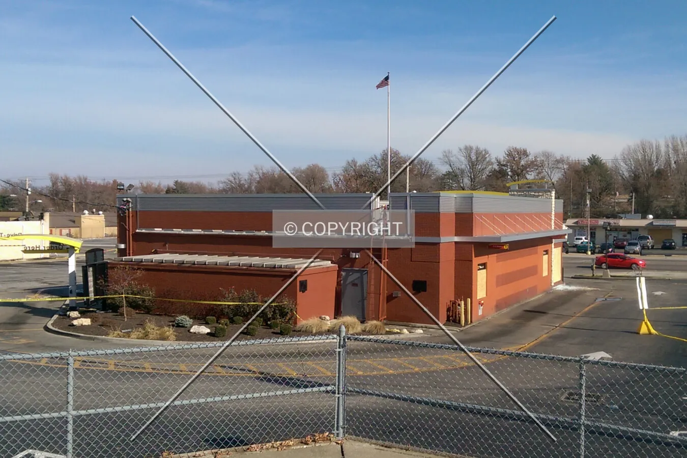 Southwest view after being damaged during the Michael Brown protests; November 29, 2014