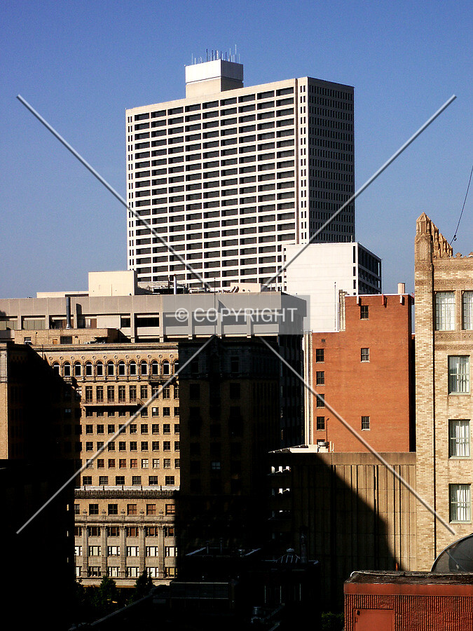 Upper floors from the east, looking across the downtown rooftops