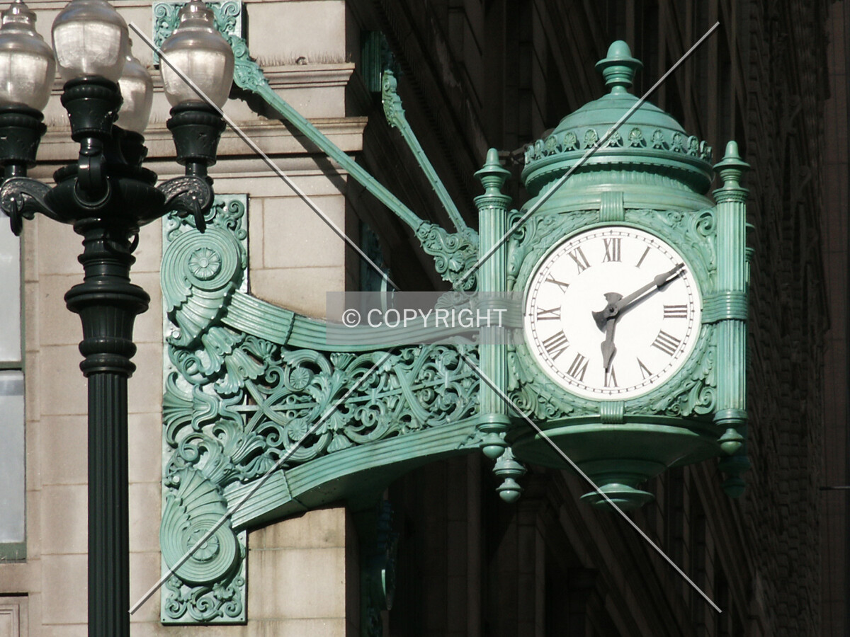 The clock at State and Washington