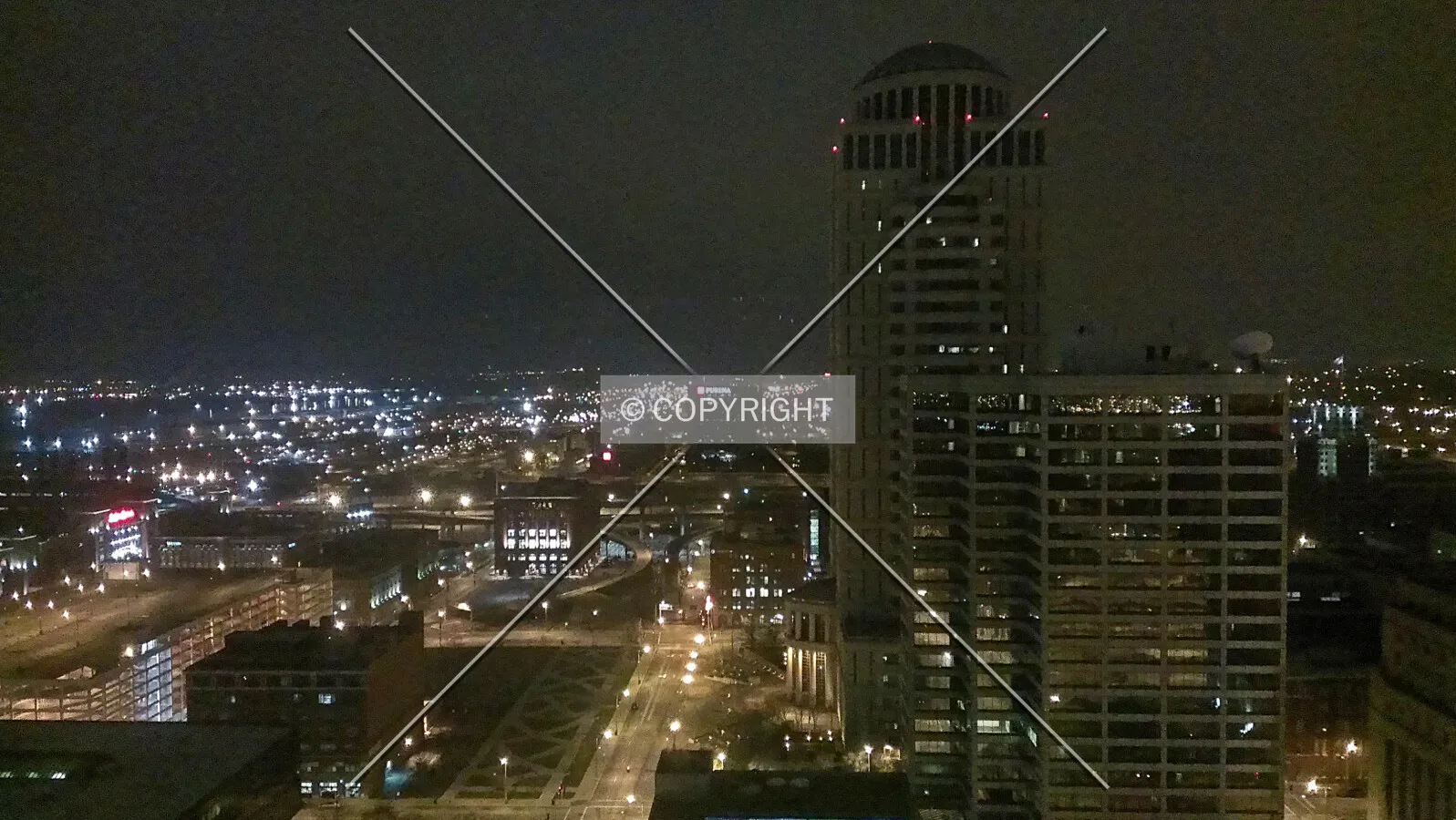 View south at night from the 23rd floor of 1010 Pine Street