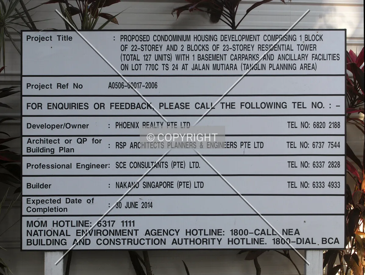 Project information displayed at the construction site fence