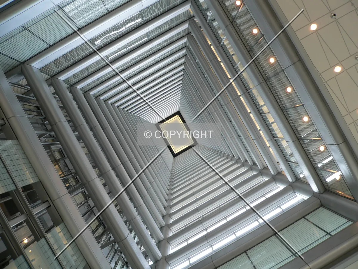 Looking up the expanse of the western shaft and atrium