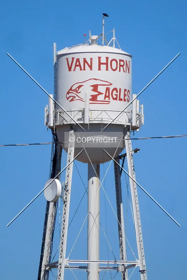 Tank from the south with the high school mascot painted on its surface