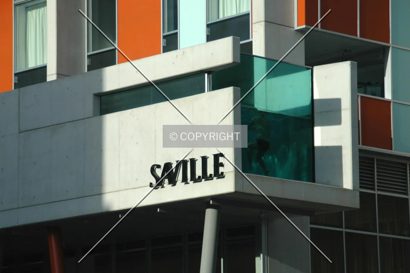 Building sign and the lap pool
