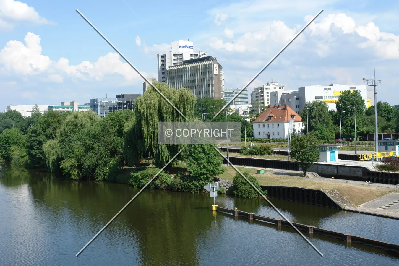 Offenbach-Kaiserlei office district as seen from neighboring sluice