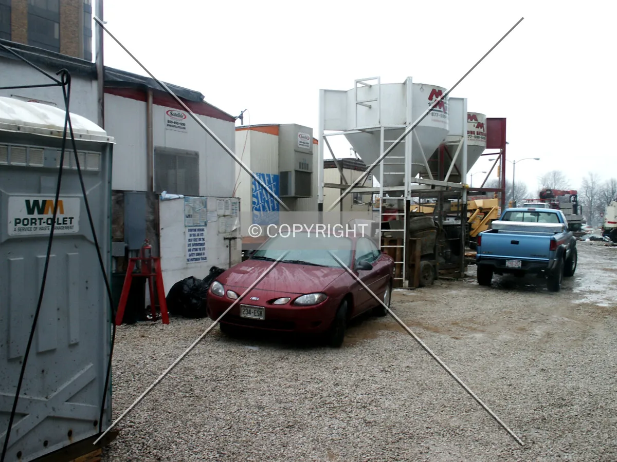 Construction trailers on the north side of the site