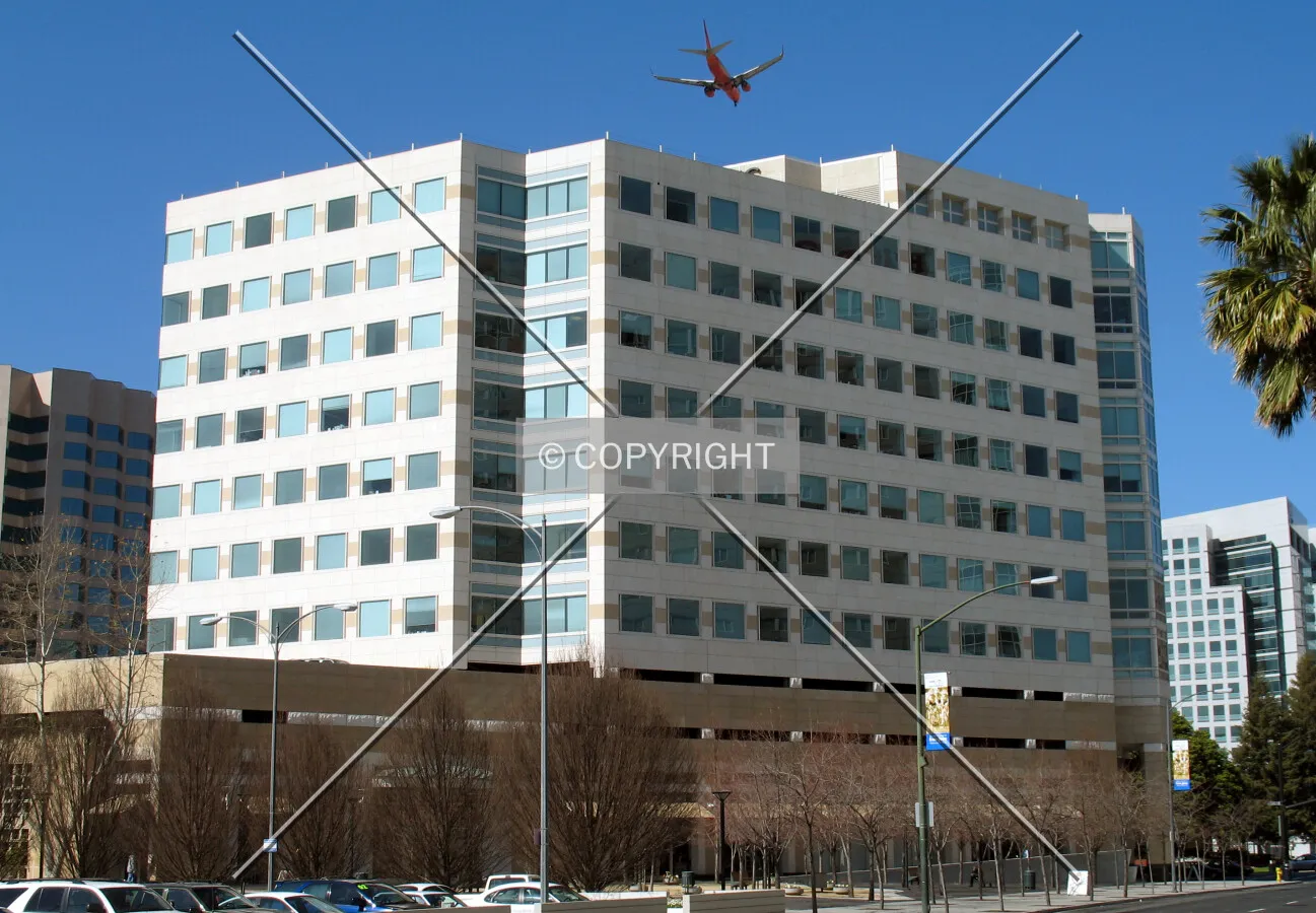 Directly below the flightpath for landing at San Jose International Airport