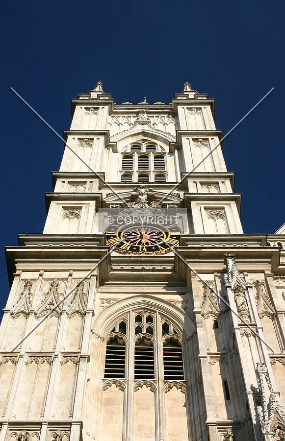 Looking up at the north tower and clock face