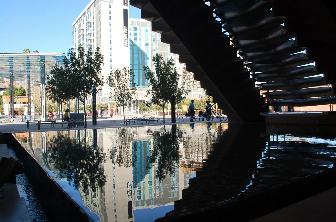 View of the water feature under the staircase