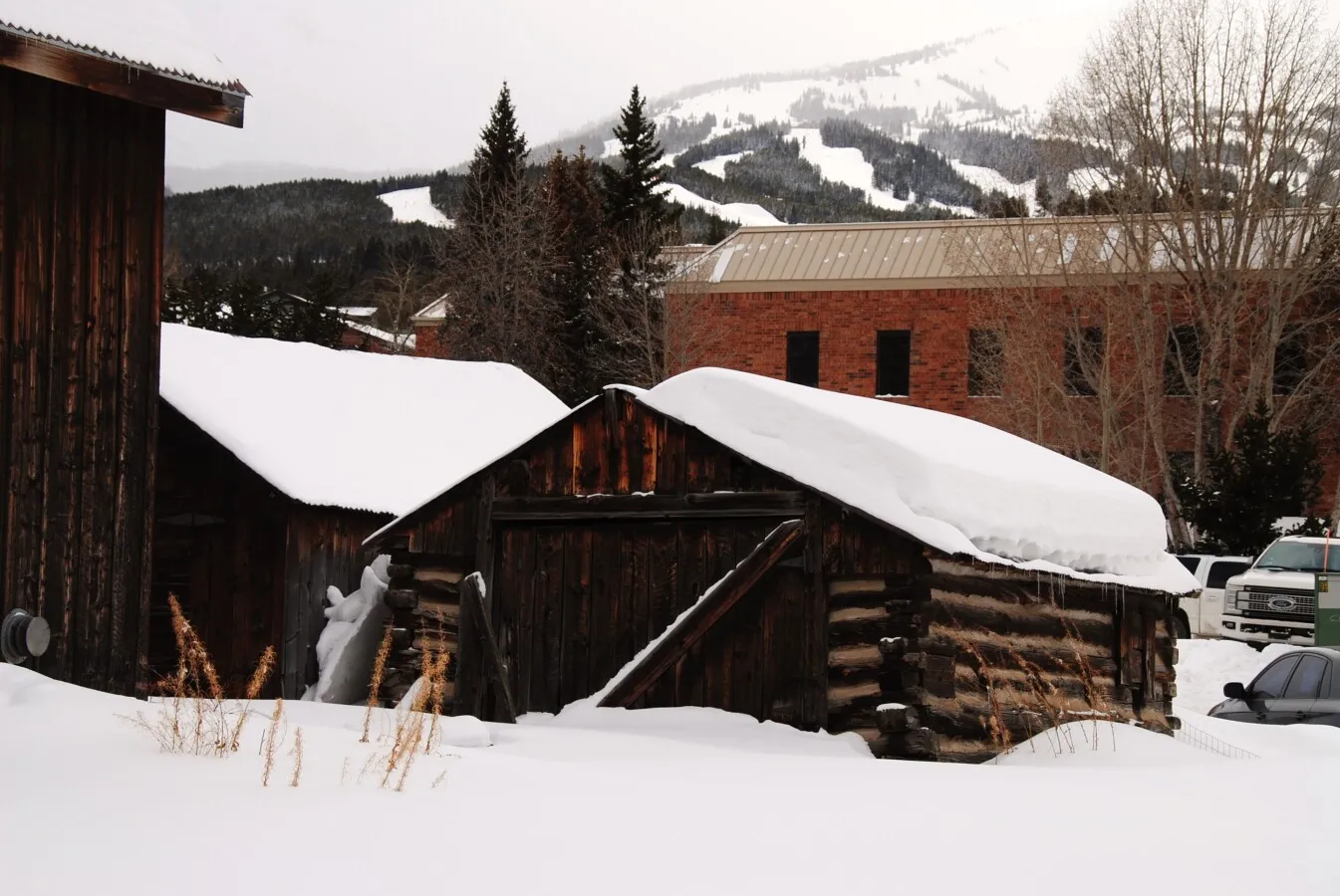Snow covered buildings