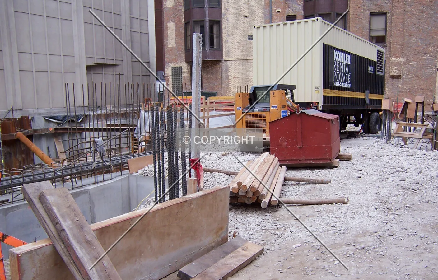Looking northeast into the site from Rush Street