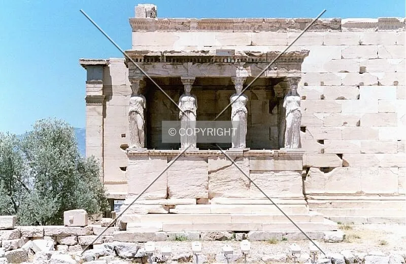 View of the Caryatides statues at the front of the temple