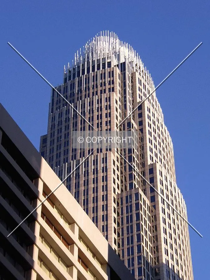 View of the top of the tower from the corner of Trade Street and Church Street