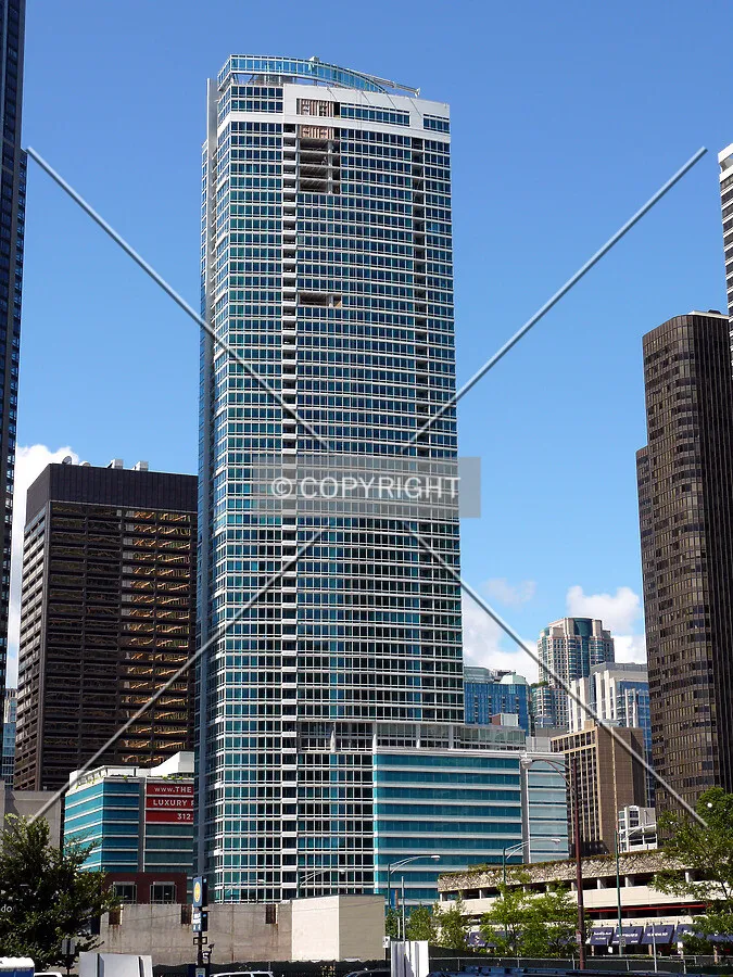 View to the northwest from Illinois Street at Lake Shore Drive