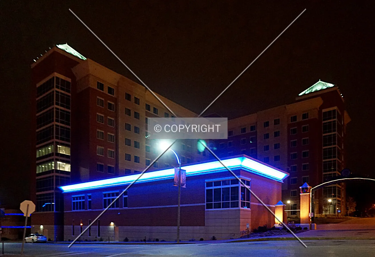 Night view from the southeast; December 25, 2017