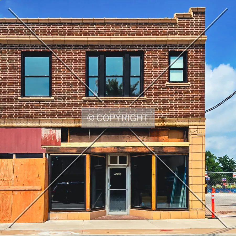 Facade detail during renovation, Saturday, July 25, 2026