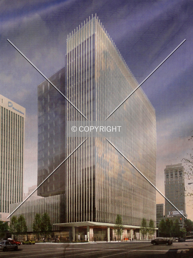 Photo of an on-site rendering posted on the construction fence