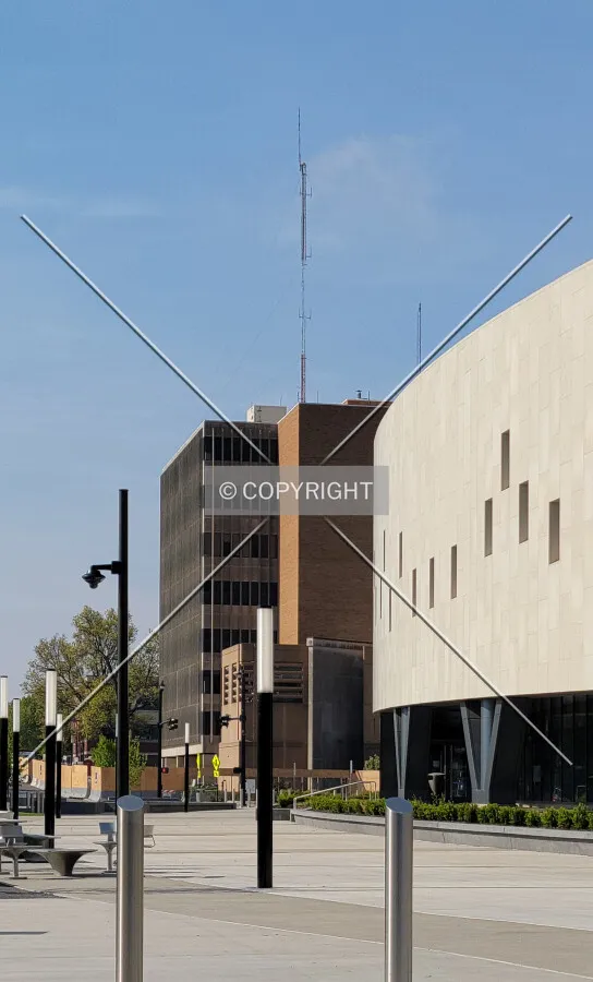 As seen from the northeast with the new courthouse to the right; April 24, 2021