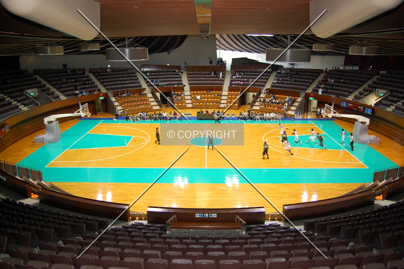 Looking down onto the court from the west side