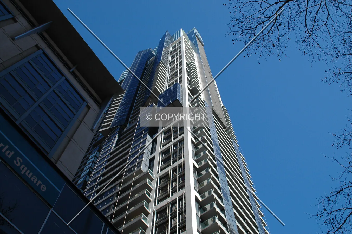 Looking up the northeast corner