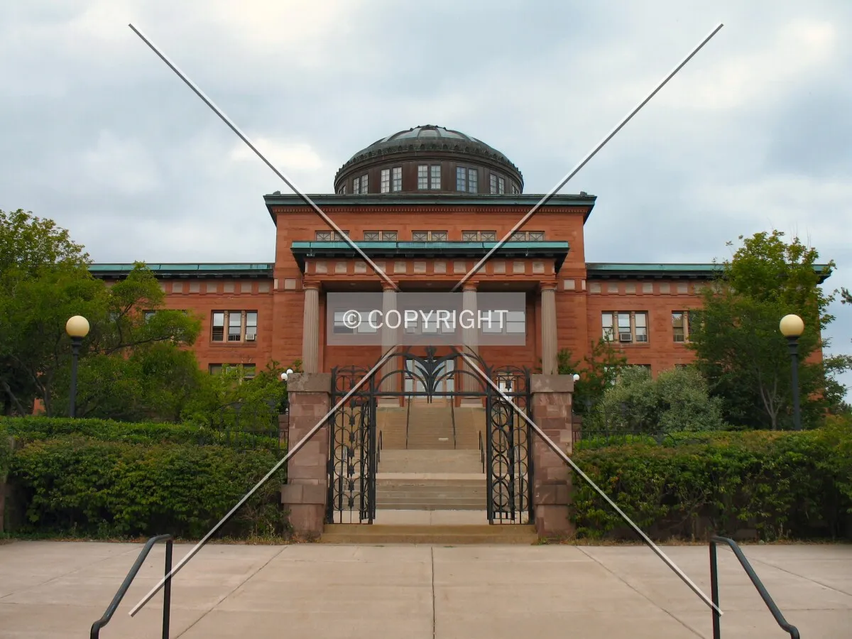 View up the steps on the east side