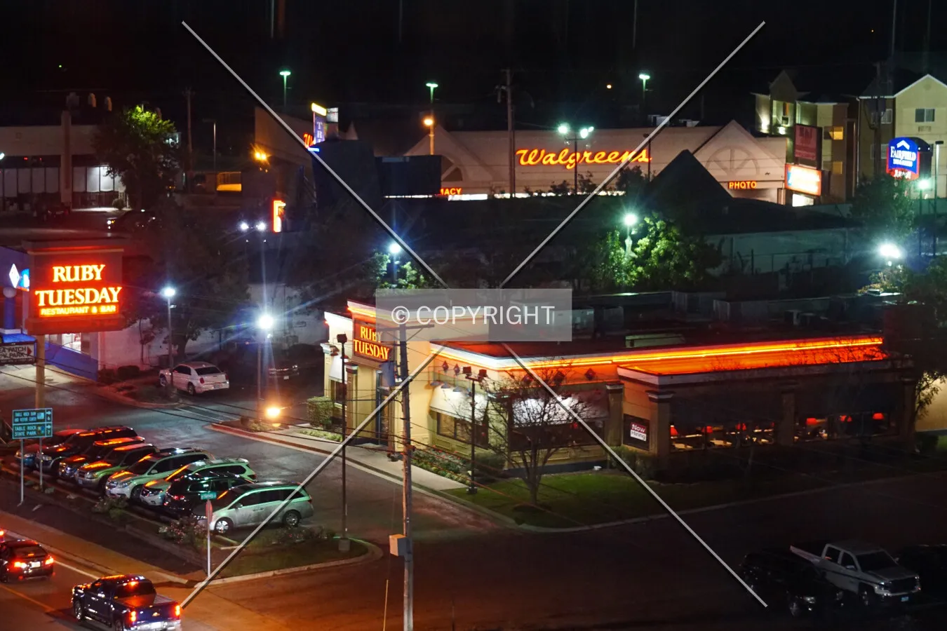 Night view from the Branson Ferris Wheel to the northwest; October 22, 2016