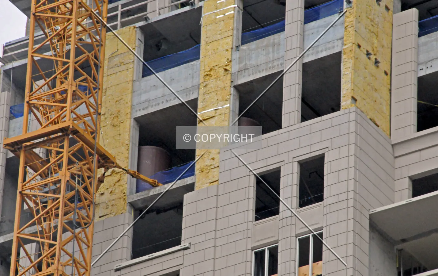 Precast concrete panels on the west facade